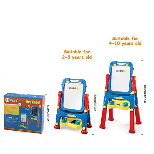 NextX Kids Easel Adjustable Double Sided Magnetic Dry Erase Board and Chalk Board Educational Toys Art Easel with Art Supplies Accessories for Kids - Thumbnail 6