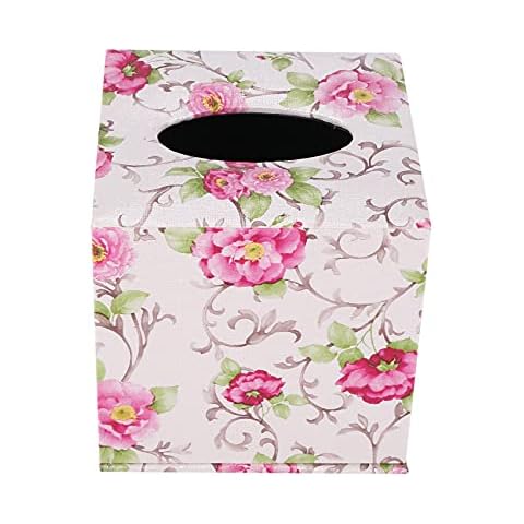 WATFOERS Durable Room Car PU Leather Square Tissue Box Paper Holder Case Cover Napkin Color:Pastoral flowers,Size: 13.8 * 13.8 * 13cm Cover