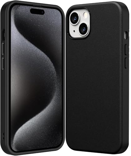 YrissAriiy Compatible iPhone 13/iPhone 14 Case Faux Leather Case Anti-Fingerprint Anti-Sweat Slim Protective Cover Black