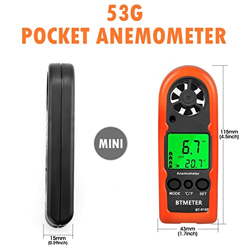 Anemometer Handheld – BTMETER Digitaler Windgeschwindigkeitsmesser mit Thermometer, Temperatur, Hintergrundbeleuchtung für HVAC CFM Schießboot (2 Stück)