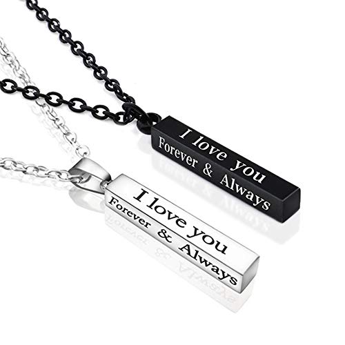 Forever And Always Necklace For Couples Best Friends Silver Black Pendant Stainless Steel Chain Promise Matching Engraved I Love You Always And Forever Necklace Set For Him And Her Boyfriend And Girlfriend