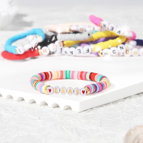 14Pcs Friendship Bracelets, Inspired Letter Bracelets Set, Colorful Stretchy Heishi Preppy Bracelets, Singer Music Lovers Fans Concert Merch Gifts for Women Favors4