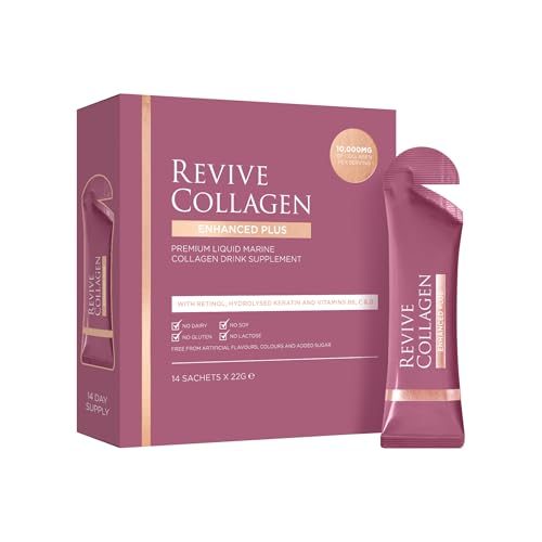 Revive Collagen Enhanced Plus 10,000mg Hydrolysed Marine Collagen Drink with Added Vitamin A & C for Healthy Skin, Hair, Nails & Joints | Tropical Flavour | 14 x Sachets
