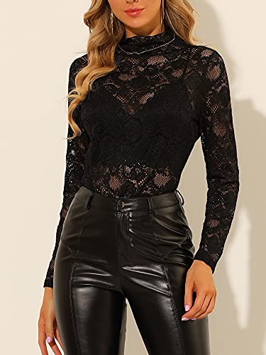 Allegra K Donna Top in Pizzo Floreale Trasparente