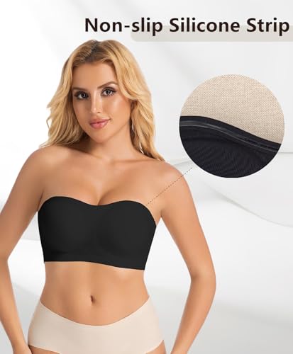 Image of Strapless Bras for Women No Underwire Back Cross Push Up Bandeau Bra Non Slip Tube Bra