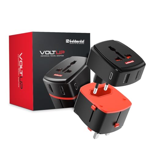 Image of Goldmedal Voltup Universal Travel Adapter with 2 Type-C & 2 Type-A USB Ports | PD Fast Charging Support | | Compatible with Multiple Plug Types | Perfect for International Travel | (Black)