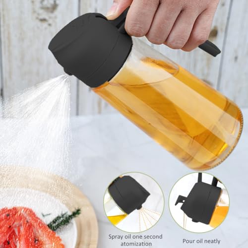 2-in-1 Glass Oil Sprayer and Dispenser, 450ML Oil Spray Bottle for Cooking, Glass Olive Oil-Sprayer, Kitchen Premium Clear Glass-Bottle for Kitchen, Air Fryer, Salad, BBQ(COLOR:Black) - Image 4