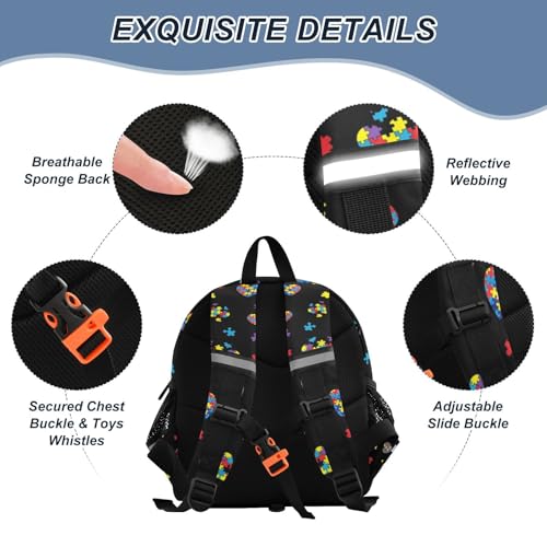 ZAZYXTJ Personalized Autism Awareness Colorful Puzzle Kids Backpack for Boys Girls Toddler School Bag with Chest Strap Ears Preschool Backpack 3-6 Years Old3
