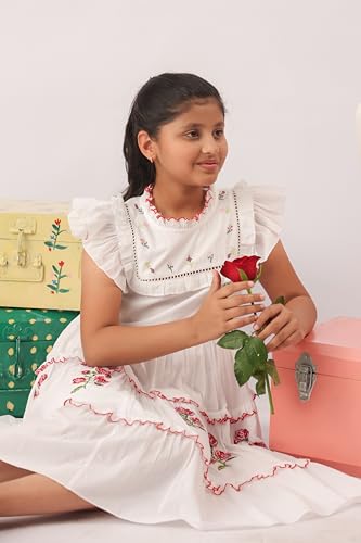 Image of Kids Girls Printed Embroidered Fusion Dress | Handmade Crafted Designer Ethnic Wear | 100% Cotton