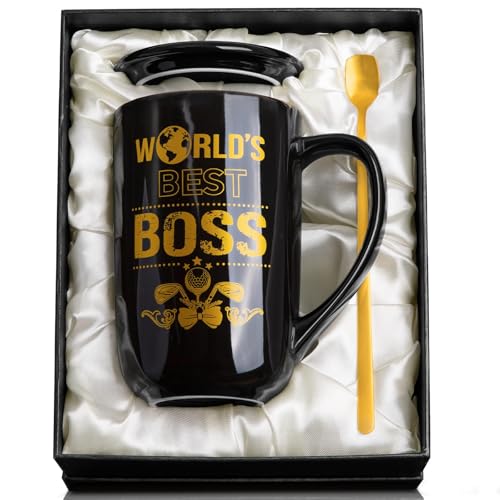 Best Boss Gifts for Men, Unique Office Gift for Men Women, Funny Birthday Gift for Leader, Farewell Present for Leader Coworkers, 18 Oz Worlds Best Boss Mug, Christmas Gifts for Manager