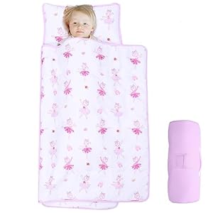 Cloele Toddler Nap Mat with Removable Pillow and Blanket – Ballet Princess Toddler Sleeping Bag – 48 x 20 Rolled and Portable Kid’s Sleeping Mat for Toddler Girls Preschool Daycare Travel Sleeping Bag