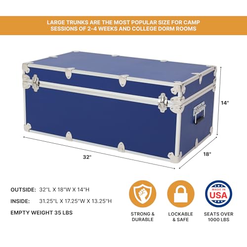 Image of Large Essential Trunk With Wheels, Tray, & Lid Organizer - 32 inchx18 inchx14 inch, 1000+ lbs Capacity. Strong, USA Made Summer Camp Footlocker, and Secure College Dorm Storage Chest