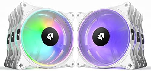 AsiaHorse FS-9002 Pro 120mm RGB Case Fan, 26 LED ARGB and Double LED Lingting Loops, 800-1800rpm Pwm Case Fan with 5V PWM Motherboard Sync/Analog Controller (6 Pack, White)
