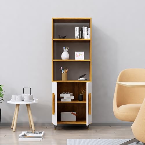 Image of Bniture Book Shelf Wooden | Engineered Wood Bookshelf for Home with 2 Door & 3 Shelf | Multipurpose Open Book Shelf Stand for Library, Study Room & Living Room | Giant Wood & Frosty White