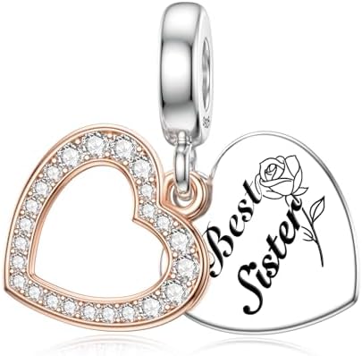 LANBEIDE Family Charms, 925 Sterling Silver Love Heart Flower Charms Bead fit Pandora Bracelet Mom Sister Friends Wife Charms Gifts for Women