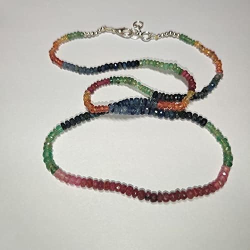 Taha Gems Genuine Natural Certified 7 Beads Chains Strand Handmade Ruby Emerald Tanzanite Beaded Sapphire Black Spinel Tourmaline Gemstone Beads Silver Necklace Bracelet Earrings