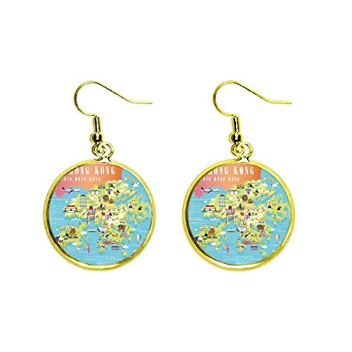 Pendientes de Hong Kong con mapa de China y acabado dorado para mujer