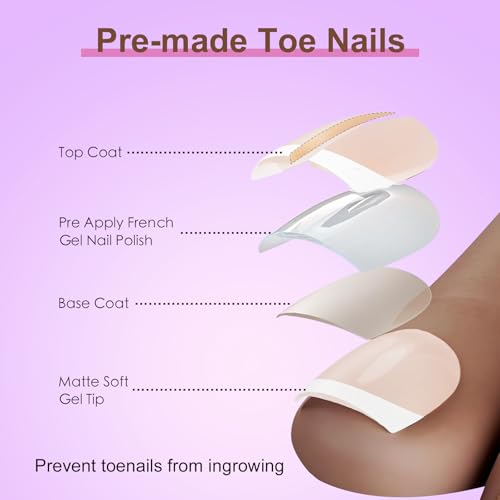 ZAHRVIA Falsche Fußnägel Tips, Press on Nails for Toes 120 Stück Französisch Natürliche Künstlich Fußnägel zum Aufkleben, Full Cover Toe Nails Tips für Frauen, 12 Größen