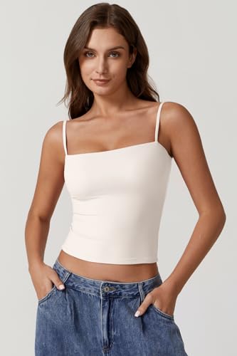 Image of QINSEN Women's Double Lined Basic Tank Top Adjustable Spaghetti Straps Sleeveless Camisole Shirts