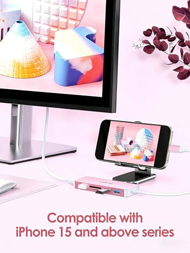 6-in-1 Hub USB C a HDMI 4K, 3 USB 3.0, Lettore di Schede SD/Micro SD, Adattatore per 2024-2016 MacBook Pro, Nuovo Mac Air, iPhone 15 Plus Pro Max, Surface Pro 9 (C18, Oro Rosa) - Hub USB - Immagine 1