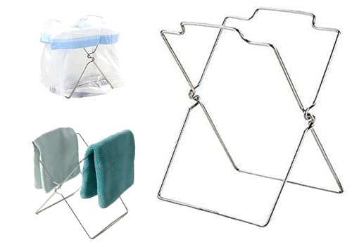 Image of SUPKID Grocery Bag Holder-Stainless Steel Foldable - Ideal for Kitchen Office and Outside -Garbage Support Rack with Towel Hanging Rod -Large, silvery