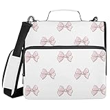 KICPOAY Cute Beautiful Pink Bow Zipper Binder with Shoulder Strap Bag 3 Ring Binder Organizer Large Capacity Multiple Compartments for School Office