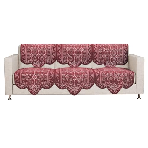 Image of Kuber Industries (Set of 6) Stylish & Durable Cotton Sofa Covers 3 Seater | Washable Sofa Protector /Mat | Suitable Slipcover for Living Room & Office | Plain Circle - Maroon