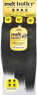 Janet Collection melt butter 12A 100% Natural Virgin Remy Human Hair NATURAL STRAIGHT 3Bundles Deal Natural Black Color (Natural Black (12"14"16")