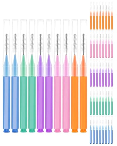 CULEB Lot de 50 Brossettes Interdentaire,Brossette Dentaire Souples pour Appareils Dents,Cure Dent,Bâtonnet de Fil Dentaire pour Nettoyage Interdentaires,Hygiène Bucco-Dentaire(5 Couleurs)