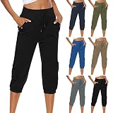WORPBOPE Capri Pants for Women Casual Summer Mid-Rise Relaxed Fit Capri Pant Cropped Jogger Running