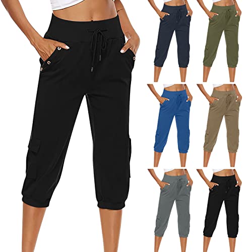 Worpbope Capri Pants For Women Casual Summer Mid-Rise Relaxed Fit Capri Pant Cropped Jogger Running Pants Travel Essentials #TOP4