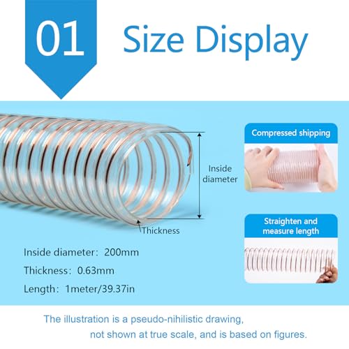 Miniatura 2 de Upgbrf Manguera De Aspiración De Poliuretano Tubo Flexible De Pu 1 Metro Para Escape Industrial, Espesor De Pared 0,63mm,Inner Diameter:200mm