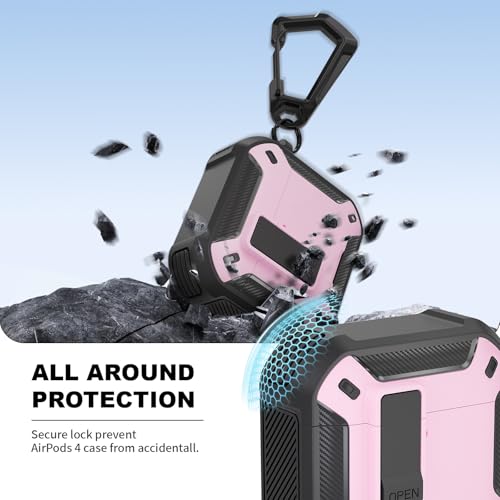 Image of for AirPods 4 Case with Magnetic Secure Lock Clip and Phone Stand, Compatible with Magsafe Charging, with Carabiner&Cleaner kit for Apple iPod 4th Generation Cover(2024) Men Women (Pink)