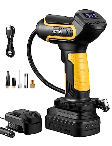 Astroai Tire Inflator Air Compressor Cordless Car Tire Pump With 20V Rechargeable Li-Ion Battery 150 Psi Portable Handheld Air Pump With 12 V Car Power Adapter For Cars Motorcycles Ls40791（C1） #TOP8