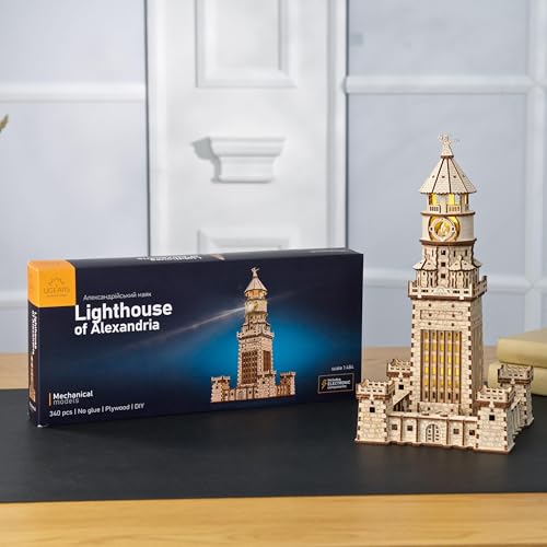 Ugears Lighthouse of Alexandria 3D Puzzle - DIY Kits for Adults 3D Wooden Puzzles with LED Nightlight - Model Building Adult Craft Wood Puzzle 340 Pcs - Image 9