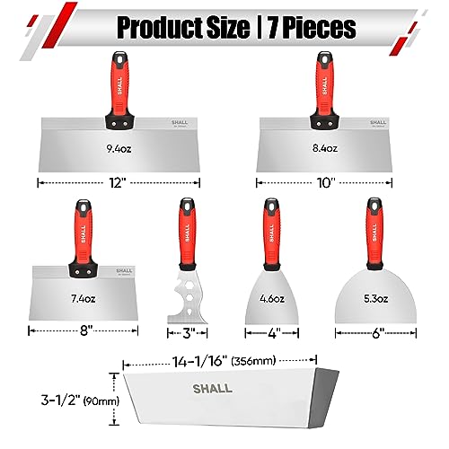 Shall SH260001AE Drywall Knife Set, 7 Pcs Stainless Steel Drywall Hand Tool Kit Includes Putty Knife thumb #1