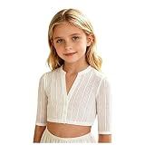 Dirndl Mädchen Dirndl Kinder Weiß Trachtenbluse mit Knopfleiste V Ausschnitt/Hochgeschlossen Dirndlbluse Langarm/Ärmellos/Kurzarm Oktoberfest Karneval Bayrische Trachten Oberteil Blusen (7-8 Years)