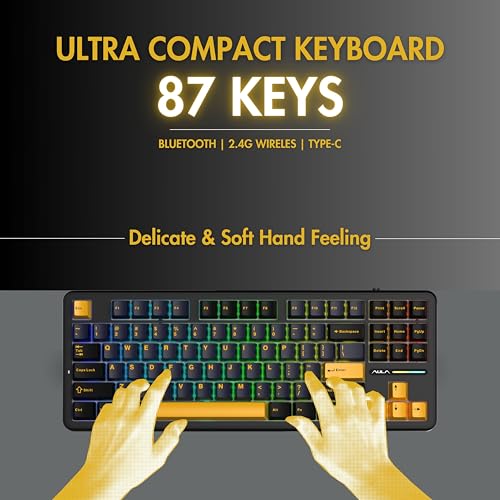Image of AULA F87 Wireless RGB Mechanical Gaming Keyboard | Tri Mode 2.4GHz /Type-C /BT 75% Gasket TKL Custom Hot Swappable Keyboard (Thunder Black | Graywood Switch)