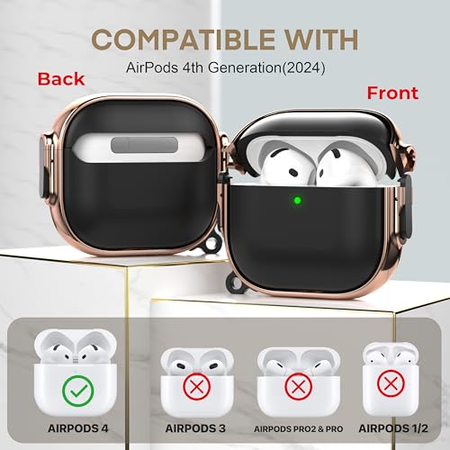 Image of Maxjoy for AirPods 4 Case with Lock, Cute AirPods 4 Case Lock Protective Hard AirPod 4 Generation Cover for Women Men with Keychain Clip for AirPod 4th Generation Cover 2024, Black /Rose Gold