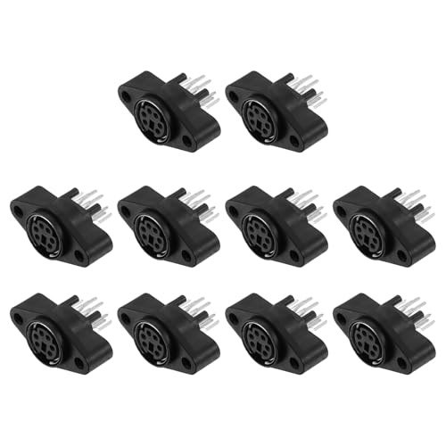 Image of sourcing map 6-Pin S-video PCB Mount, Mini DIN Socket Female Jack Socket Connector Panel Mount for Media Player Audio Video Equipment, Pack of 10 Black