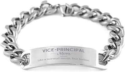 Mothers Day Vice-Principal Mom Gifts for Badass Vice-Principal Mom Cuban Chain Bracelet Personalized Gifts from Daughter Son,Vice-Principal Mom Like Normal mom but Badass Funny Birthday Christmas
