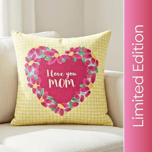 Image of haus & kinder Modern Luxury 100% Cotton Digital Printed Pink & Yellow Floral Heart Design Decorative Throw Pillow Cushion Covers for Sofa, Living Room & Bedroom 16 x 16 Inches Set of 3