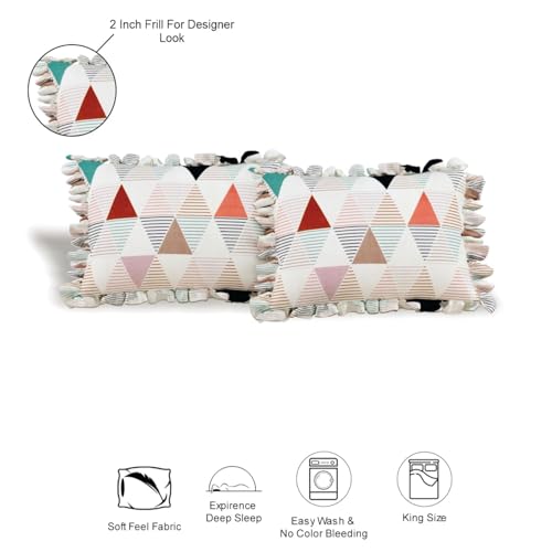 Image of King Size Fitted Bedsheet for Double Bed | 300 TC Cotton Feel Microfiber | All Around Elastic with 2 Frill Pillow Covers | Soft & Durable | (WhitetglFrill, Fitted - Double72x72)
