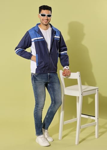 Image of Dollar Men's Polyester Colourblock Windcheater Jacket With Zipper Pockets