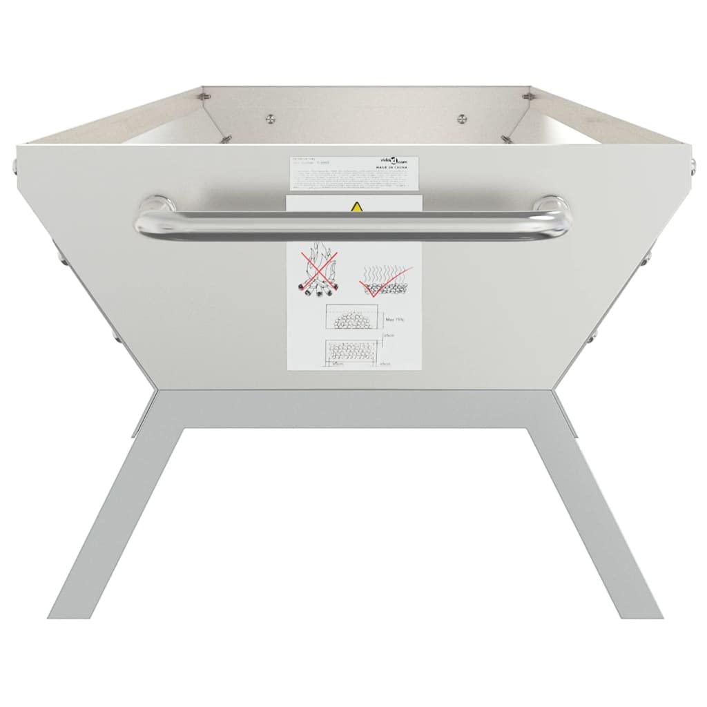 Grill ze stali nierdzewnej, srebrny, 118 x 42 x 30,5 cm, z malowanymi proszkowo nogami stalowymi, ruszt do grillowania na węgiel drzewny, uchwyty do przenoszenia, na balkon, do ogrodu, na