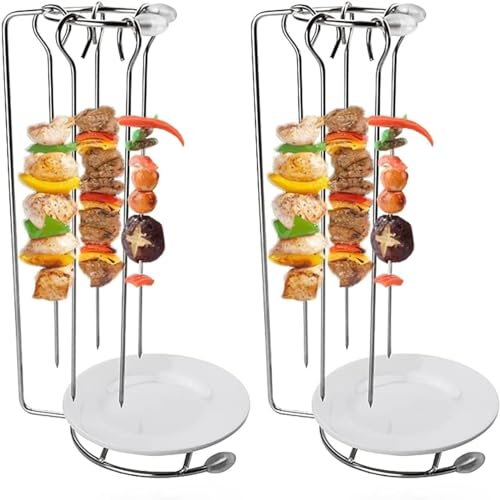 Lot de 5 Supports à brochettes verticaux en Acier Inoxydable pour Barbecue - avec Support à brochettes - Réutilisable - pour Griller la Viande, Le Barbecue (2 Ensembles)