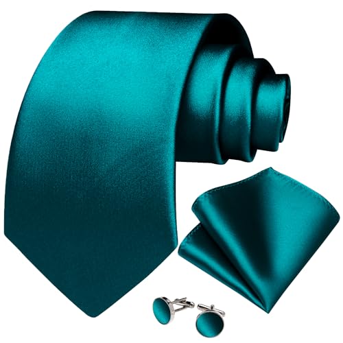 Image of DiBanGu Mens Solid Color Tie and Pocket Square Set Woven Silk Plain Necktie & Handkerchief for Men Wedding Party Formal