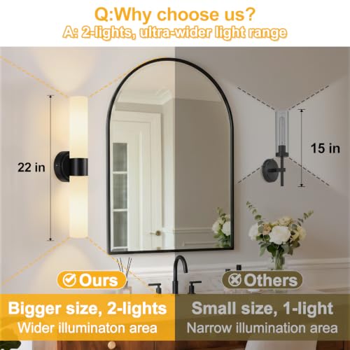 Image of Rechargeable Wall Sconces Set of Two, Modern Matte Battery Operated Wall Light Fixtures with Remote Control, Dimmable Wireless Wall Sconces with Milky Glass for Bathroom Mirror Bedroom Living Room
