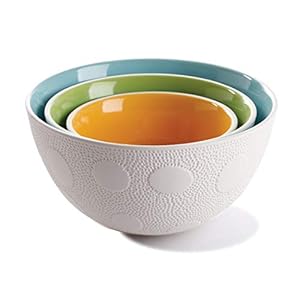 | Nesting textured bowls | Colourful 3-piece Stoneware Serving Mixing Bowl Set