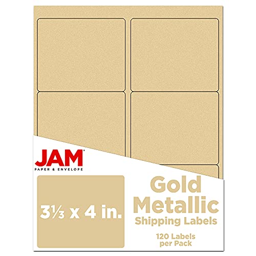 JAM PAPER Shipping Address Labels - Large - 3 1/3 x 4 - Metallic Gold - 12 Packs of 120
